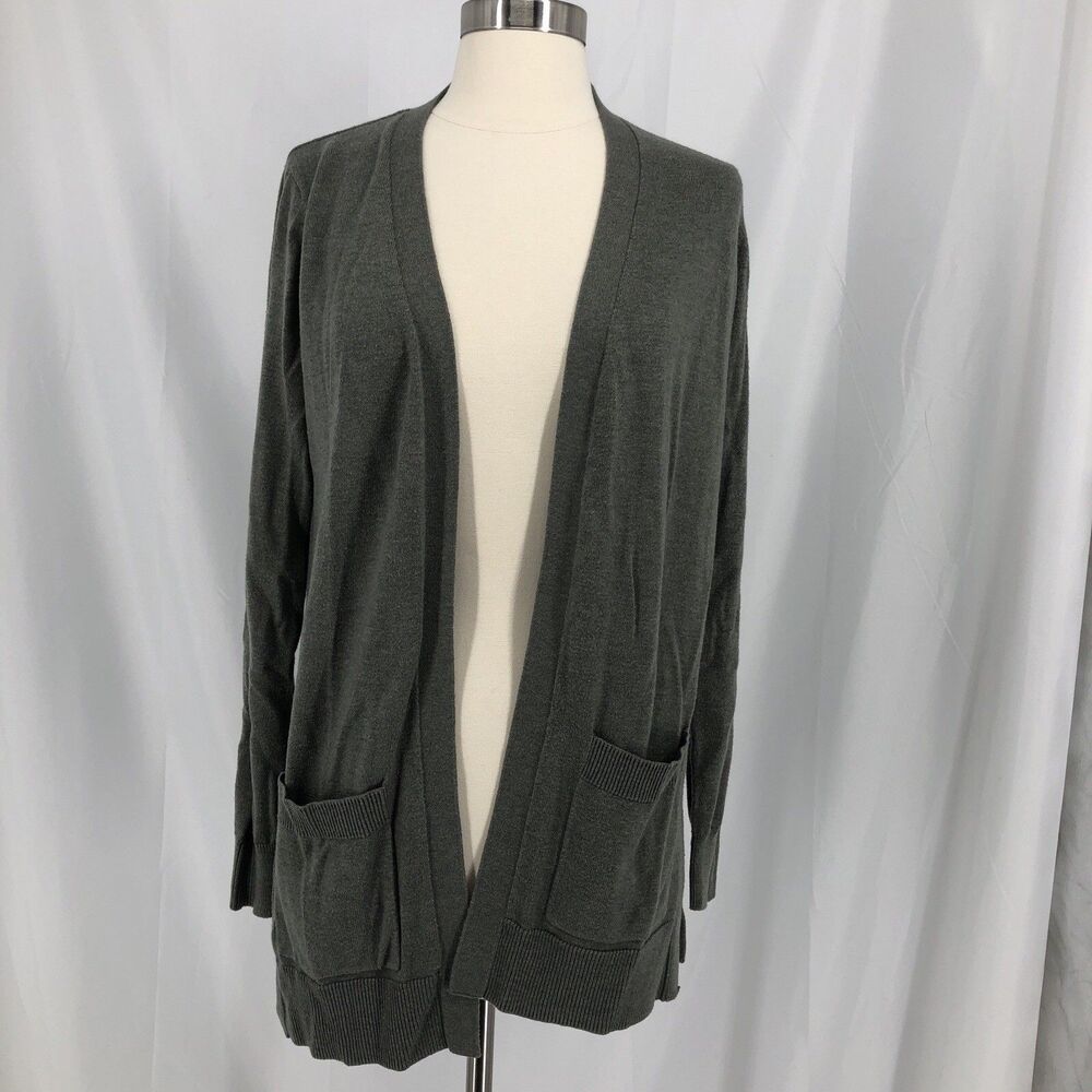 Matty M Women’s Gray Solid Knit Open Front Long Sleeve Cardigan Sweater Small